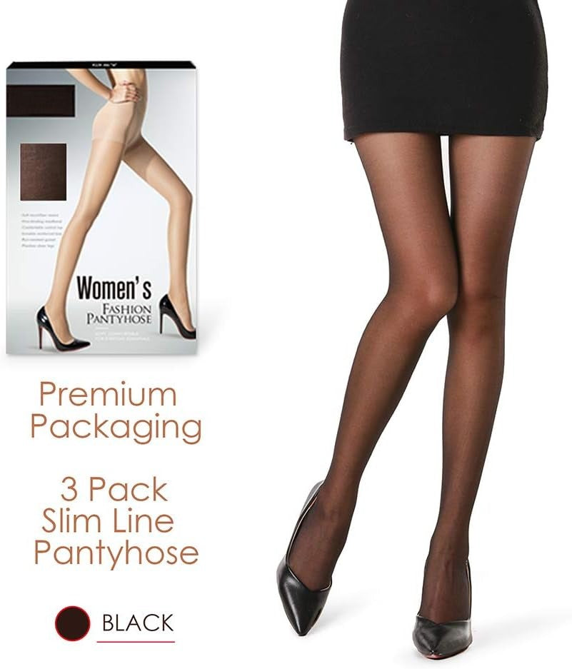 3 Pairs Women's Sheer Tights - 20D Control Top Pantyhose with Reinforced Toes