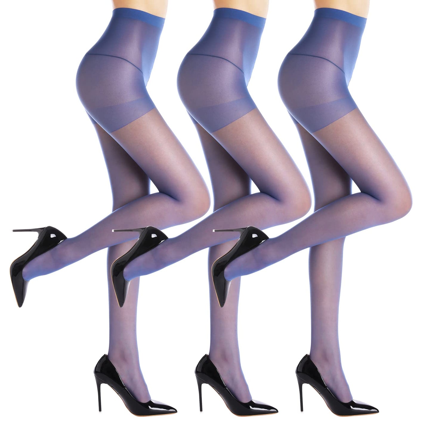 3 Pairs Women's Sheer Tights - 20D Control Top Pantyhose with Reinforced Toes