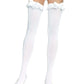 Women's Opaque Thigh Highs with Satin Ruffle Trim and Bow