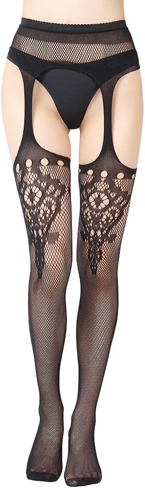 High Waist Fishnet Tights, Thigh High Suspender Stockings