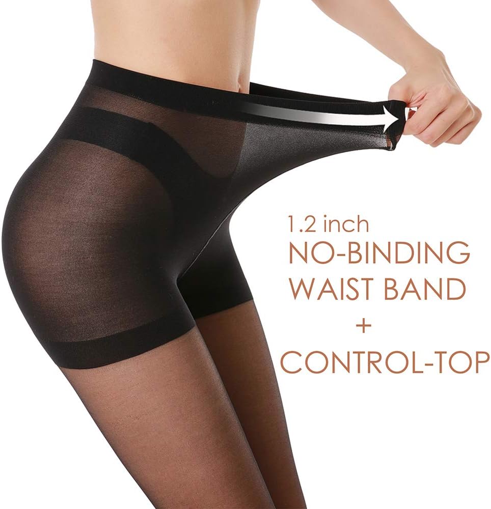 3 Pairs Women's Sheer Tights - 20D Control Top Pantyhose with Reinforced Toes