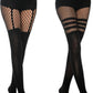 Womens Faux Thigh High Fishnet Stockings Stitching Opaque Pantyhose Mock Over the Knee Goth Striped Suspender Tights