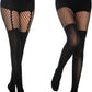 Womens Faux Thigh High Fishnet Stockings Stitching Opaque Pantyhose Mock Over the Knee Goth Striped Suspender Tights