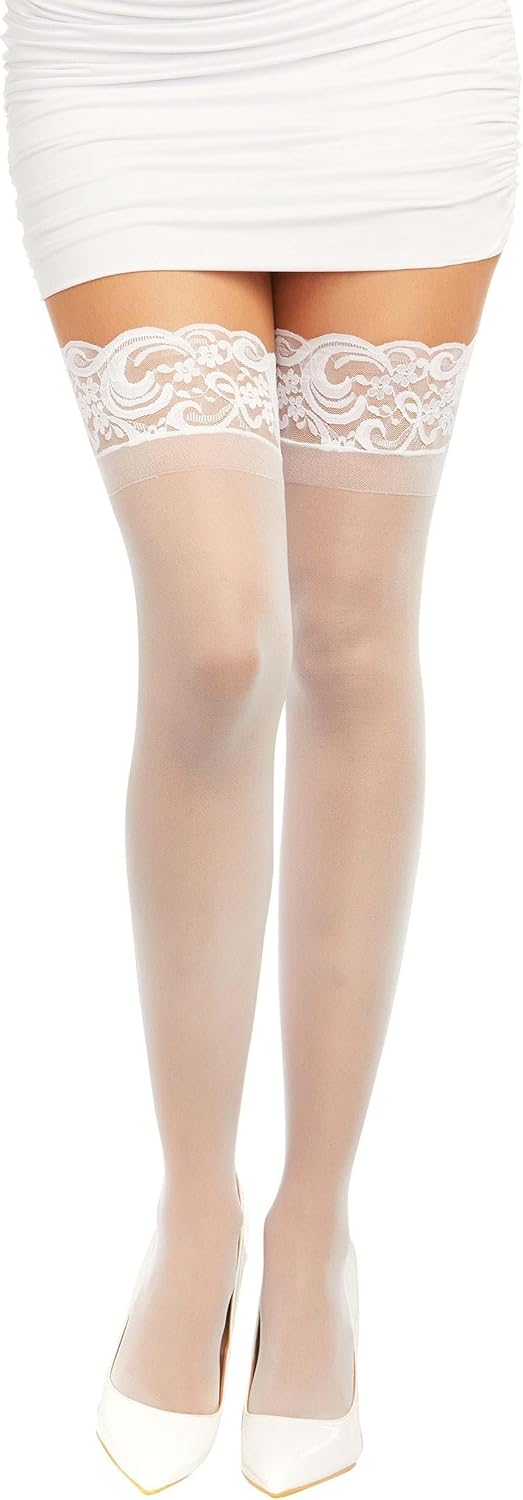 Women's Sheer Thigh High Pantyhose, Hosiery, Nylons,Stockings with Comfort Lace Top Anti-Slip Silicone Elastic Band