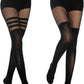Womens Faux Thigh High Fishnet Stockings Stitching Opaque Pantyhose Mock Over the Knee Goth Striped Suspender Tights