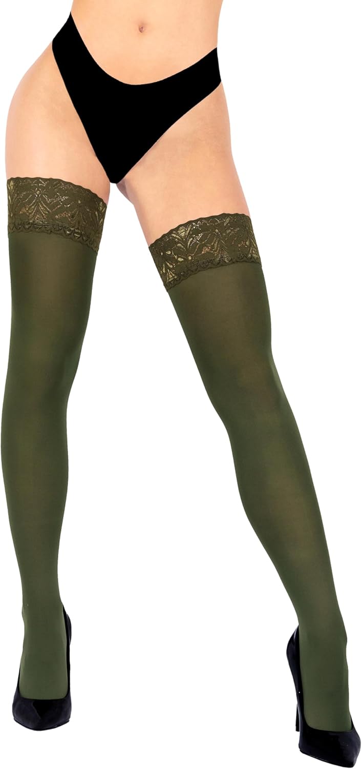 Women's Opaque Thigh High Stockings | Ultra Soft Dual Silicone Lace Top Stay Ups