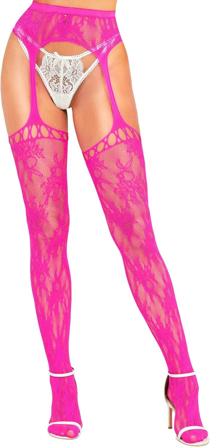 Women's Fishnet Stockings - Sexy Thigh-High Lace Garter Belt Pantyhose, Perfect for Party and Halloween Wear