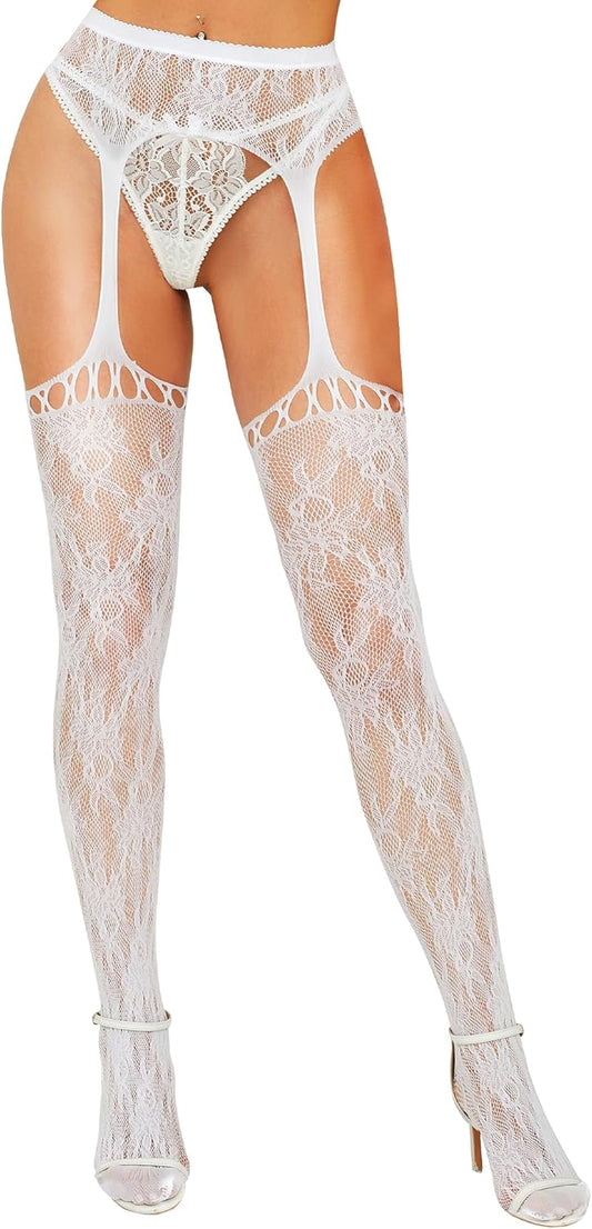 Women's Fishnet Stockings - Sexy Thigh-High Lace Garter Belt Pantyhose, Perfect for Party and Halloween Wear