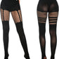 Womens Faux Thigh High Fishnet Stockings Stitching Opaque Pantyhose Mock Over the Knee Goth Striped Suspender Tights