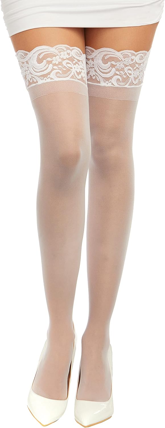 Women's Sheer Thigh High Pantyhose, Hosiery, Nylons,Stockings with Comfort Lace Top Anti-Slip Silicone Elastic Band