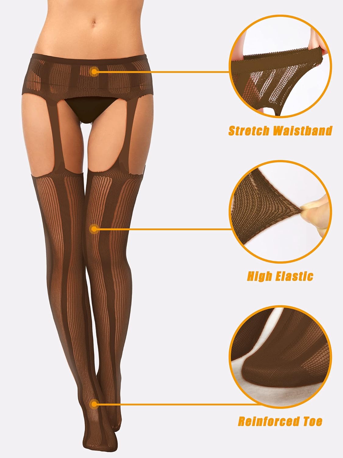6 Pairs Fishnet Stockings for Women Plus Size Thigh-high Tights Stockings Suspender Pantyhose Garter Belts