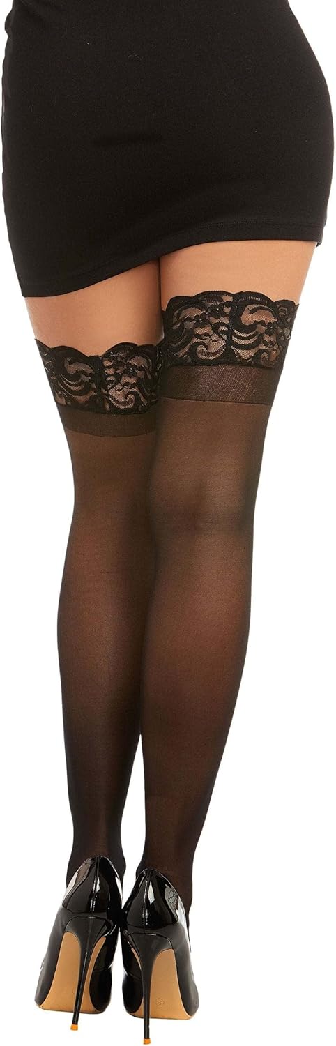 Women's Sheer Thigh High Pantyhose, Hosiery, Nylons,Stockings with Comfort Lace Top Anti-Slip Silicone Elastic Band