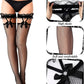 2 Pairs Thigh High Fishnet Stockings Lace Bow Suspenders Hold up Halloween Stockings for Women