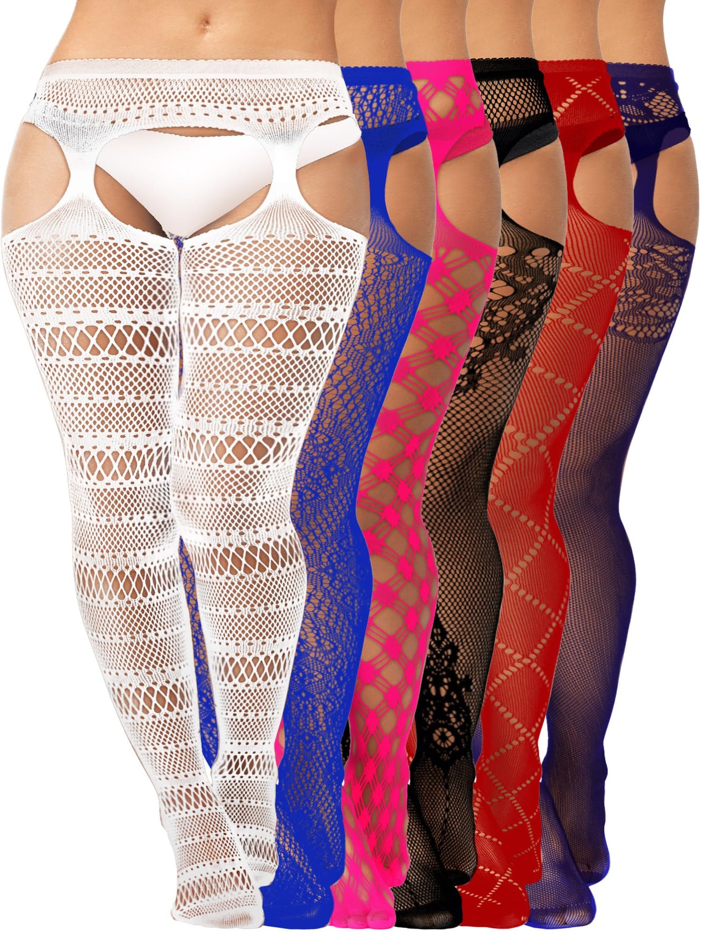 6 Pairs Fishnet Stockings for Women Plus Size Thigh-high Tights Stockings Suspender Pantyhose Garter Belts