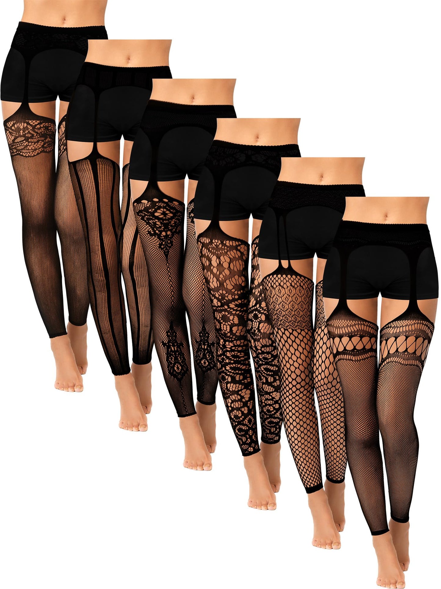 6 Pairs Fishnet Stockings for Women Plus Size Thigh-high Tights Stockings Suspender Pantyhose Garter Belts
