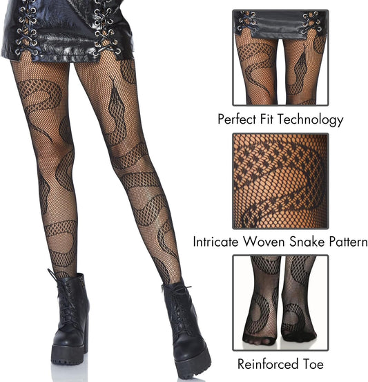 Women's Plus Size Fishnets, Stretchy Net Patterned Tights for Women with Designs