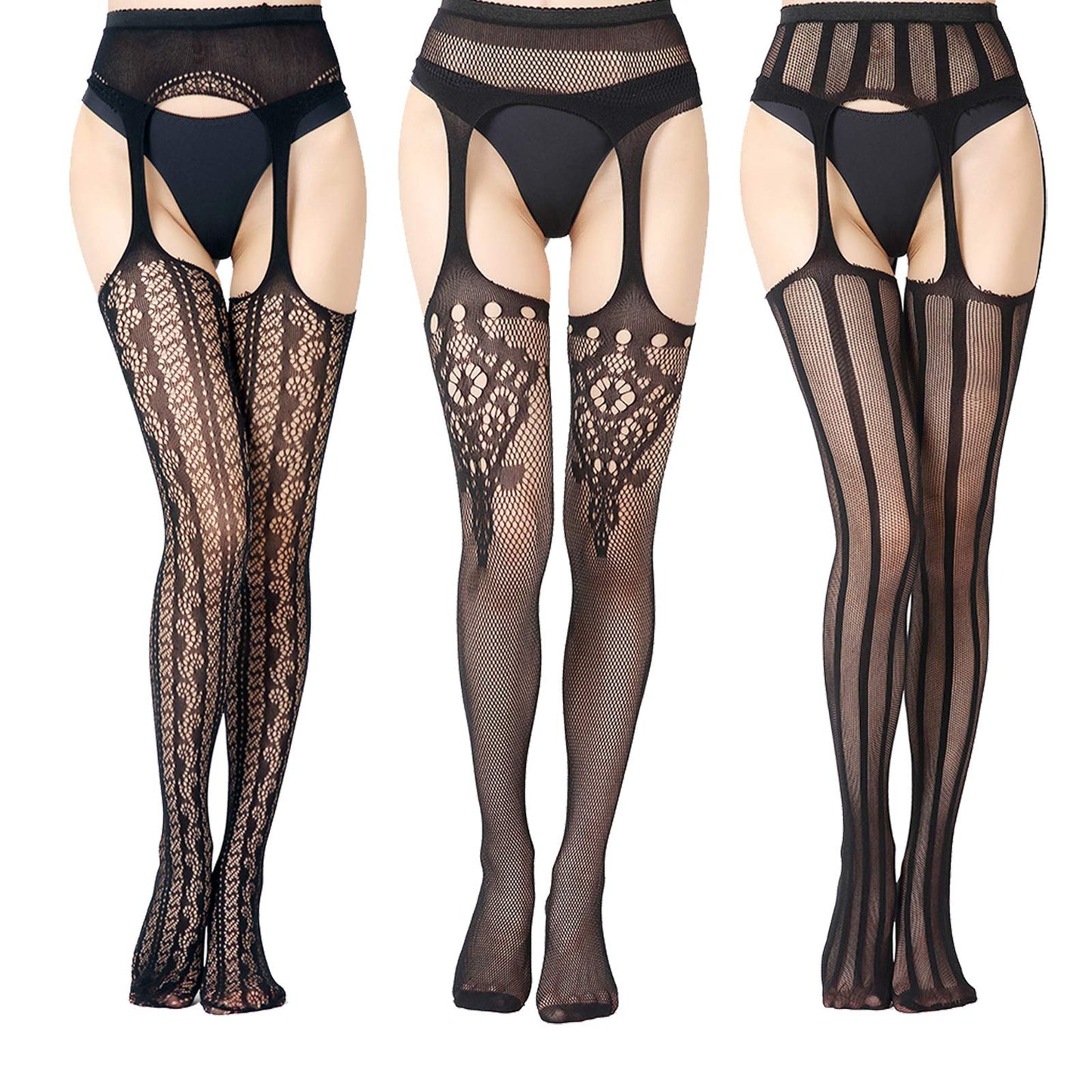 High Waist Fishnet Tights, Thigh High Suspender Stockings