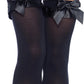 Women's Opaque Thigh Highs with Satin Ruffle Trim and Bow