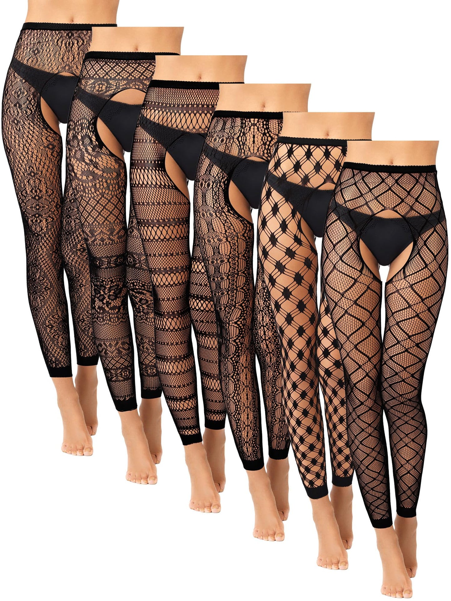 6 Pairs Fishnet Stockings for Women Plus Size Thigh-high Tights Stockings Suspender Pantyhose Garter Belts