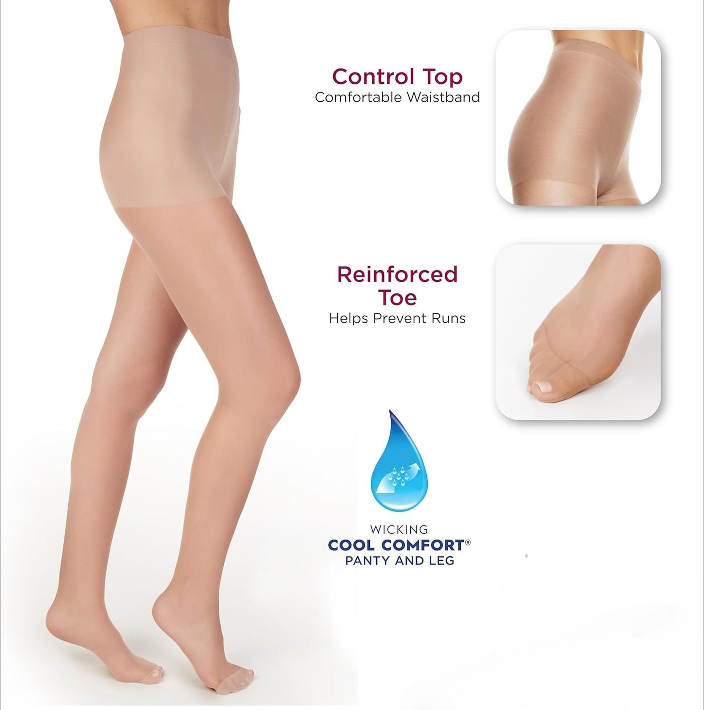 Silk Reflections Pantyhose Silky Sheer- Control Top- Reinforced Toe